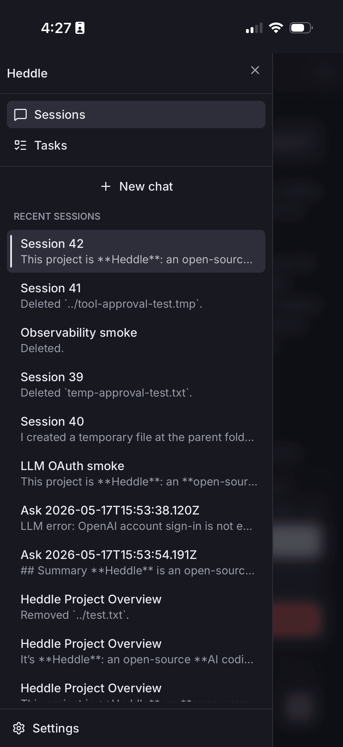 Heddle mobile session list