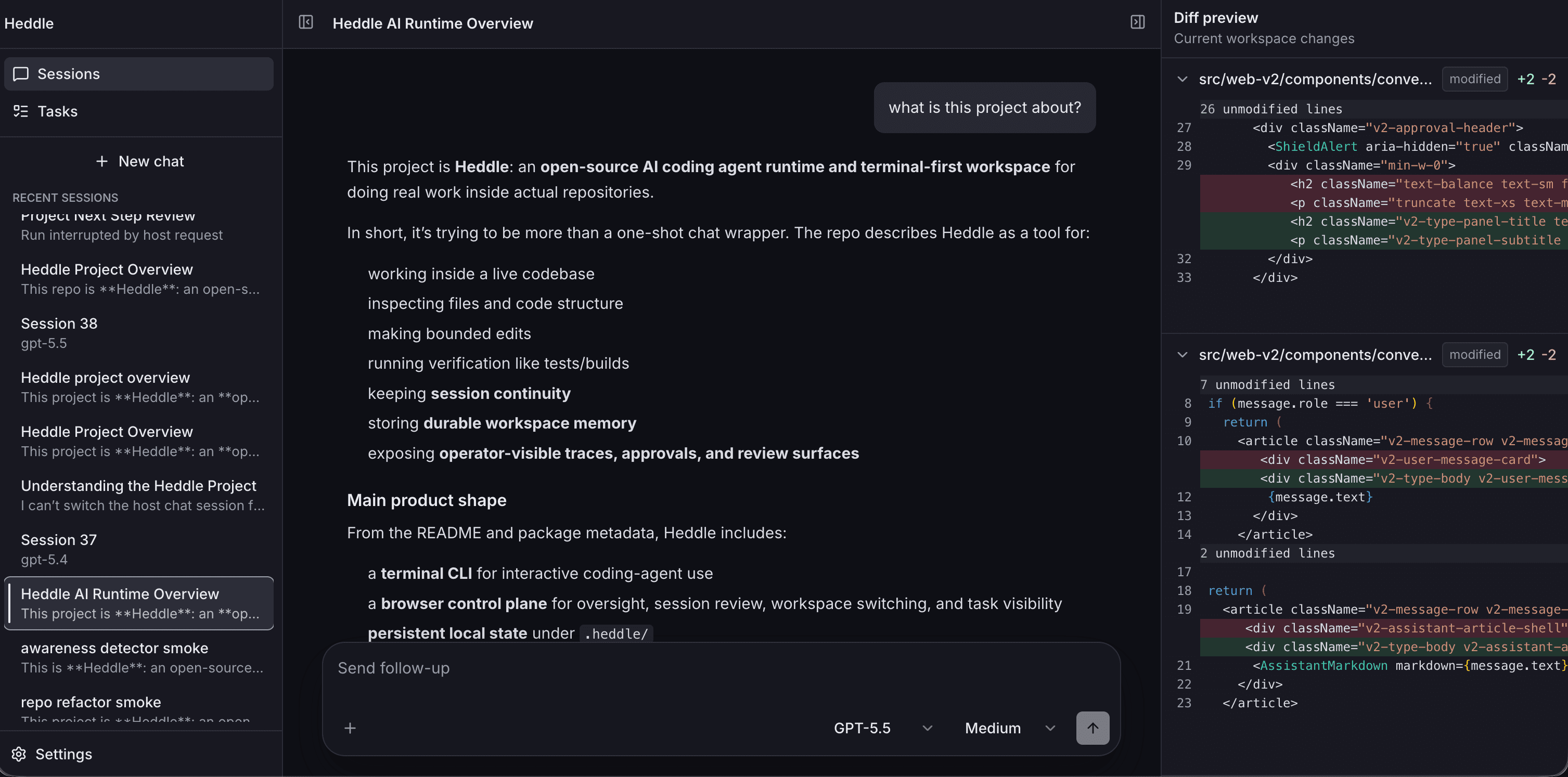 Heddle web-v2 browser control plane overview